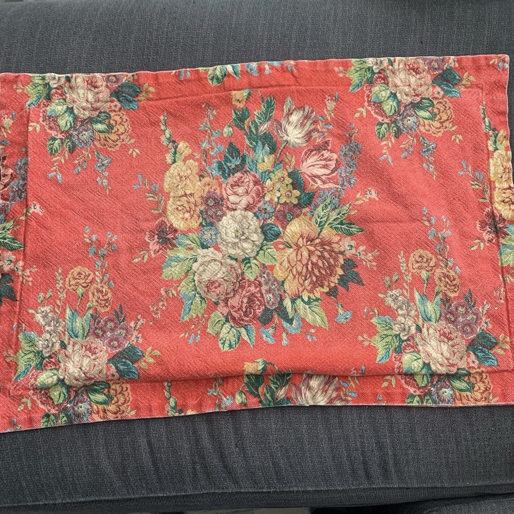 RALPH Lauren‎ AYLESBURY KING Pillow SHAM Vintage RED Barkcloth FLORAL